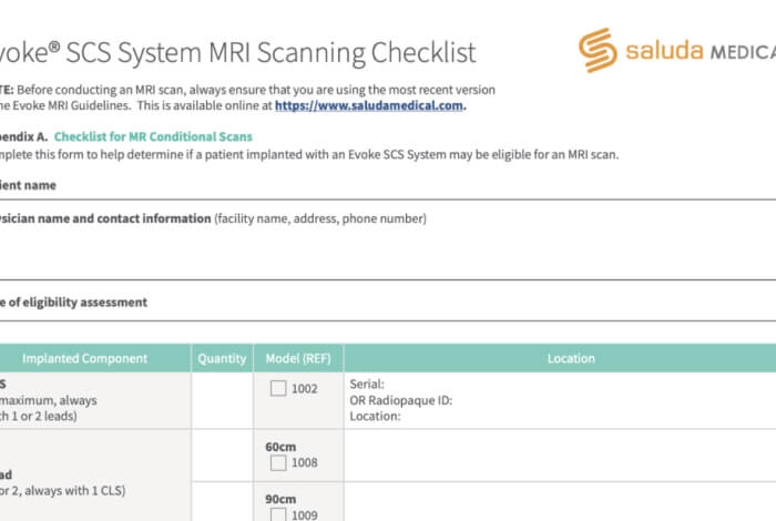 Evoke Therapy MRI checklist