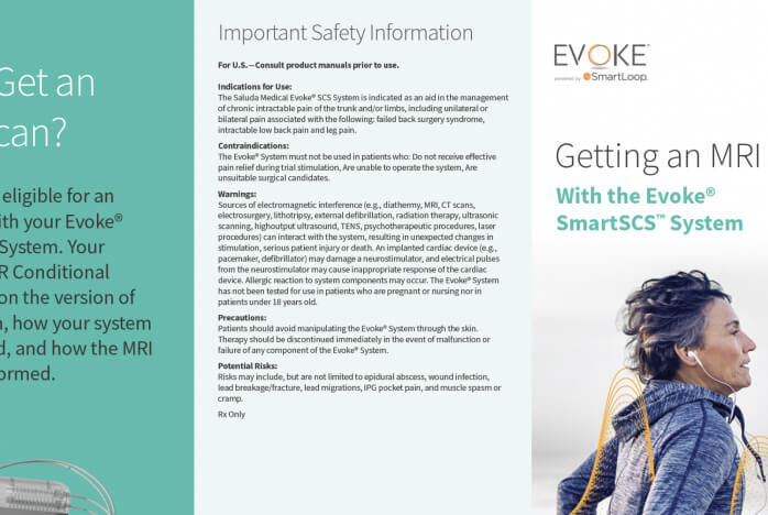 MRI brochure for Evoke Therapy closed‑loop spinal cord stimulation for chronic pain