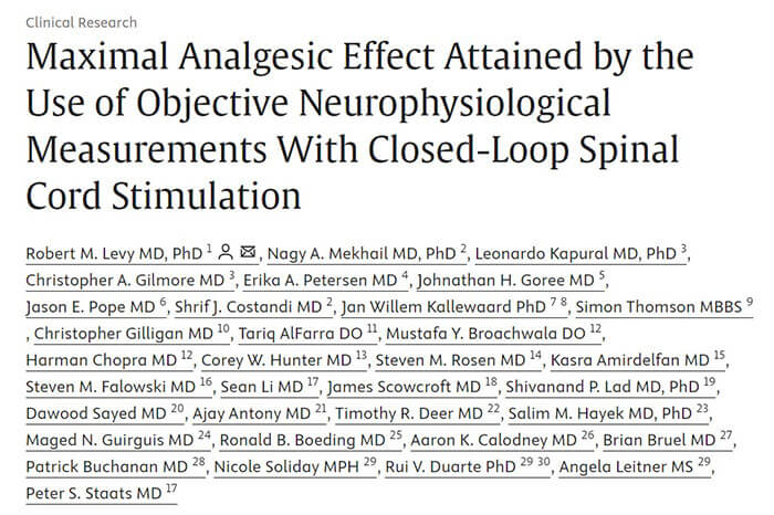 Maximal Analgesic Effect Attained by the Use of Objective Neurophysiological Measurements With Closed-Loop Spinal Cord Stimulation